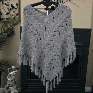 NWT Apt 9 gray cable pointelle poncho / shawl sz L/XL